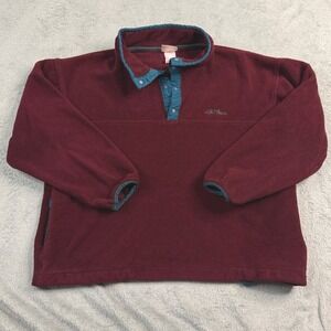 Vintage LL Bean Fleece Pullover Burgundy Maroon Teal Snap T Neck Womens XL